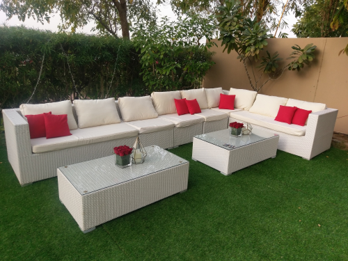 White Garden Rattan Sofa for 7 people - Events Master
